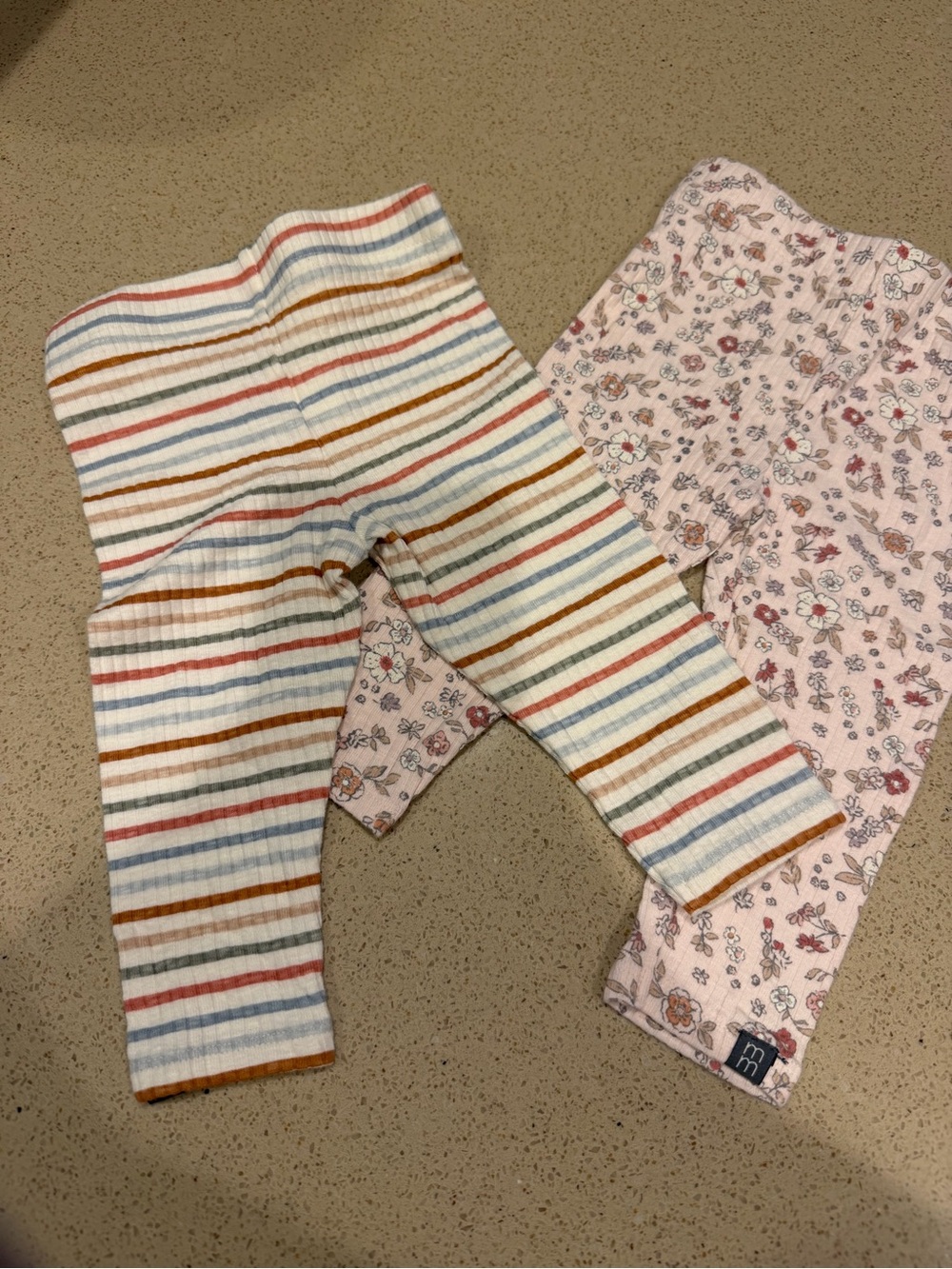 Toddler Floral Pink & Striped Multicolor Cotton Pajama Bottoms - Unbranded